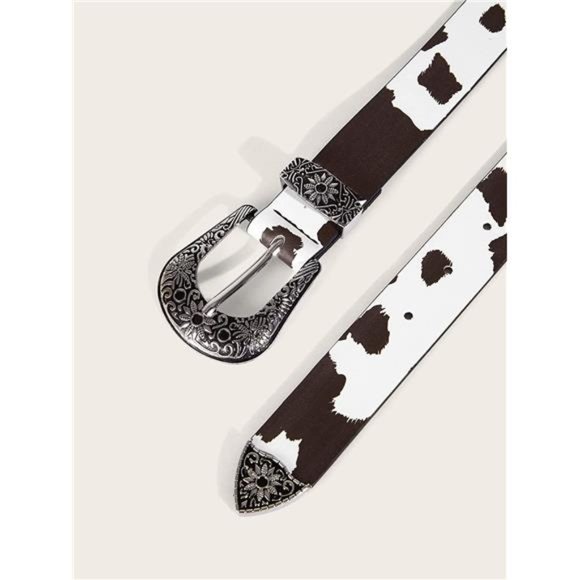 Verdusa Women\'s Cow Print Leather Belts Vintage Weatern Waist Belt